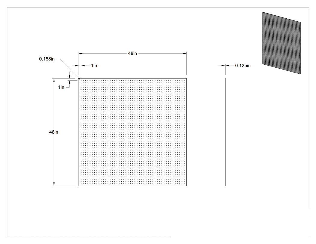 Teknik Çizim - Yarı Şeffaf Plastik Delikli Pano, 3/16" Çapında Delikli, 48 inç Genişlik x 48 inç Yükseklik Toplam
