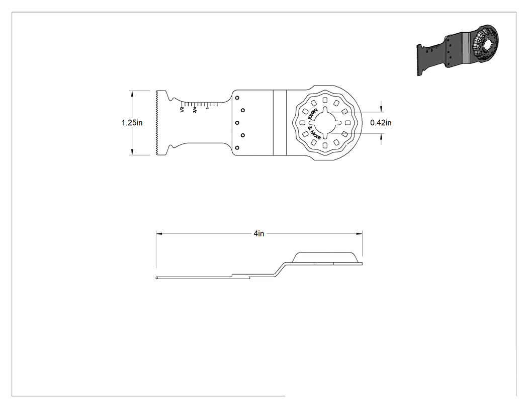 Teknik Çizim - Salınımlı Alet Bıçağı, Starlock Montaj Aparatı, Çok Amaçlı, Uzun Ömürlü, 4" Uzunluk, 1-1/4" Genişlik