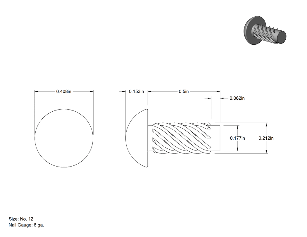 Teknik Çizim - Metal için 18-8 Paslanmaz Çelik Vidalı Çiviler, Plastik ve Kontrplak, 12 Boyut, 1/2" Uzunluk