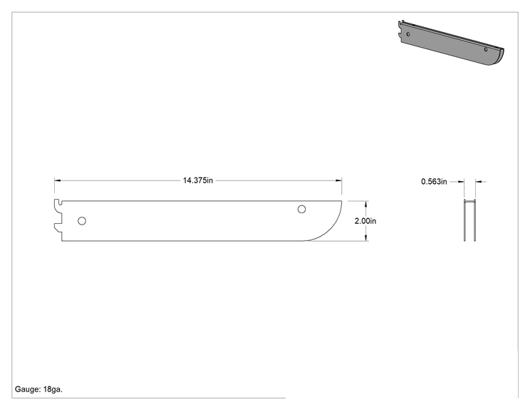 Teknik Çizim - 14-3/8" Derinliğinde Hızlı Montaj Raf Braketi