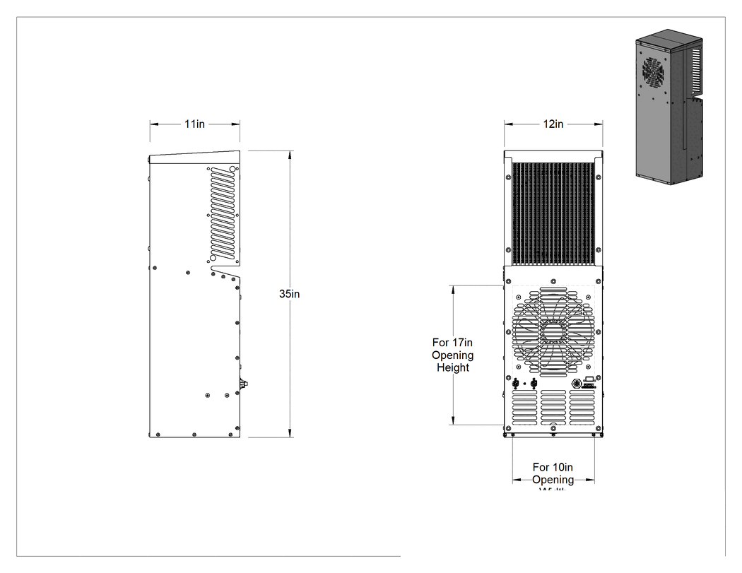 Teknik Çizim - Muhafaza Soğutma Isı Değiştiricisi, NEMA 12, 120V AC, 4400 Btu/hr.