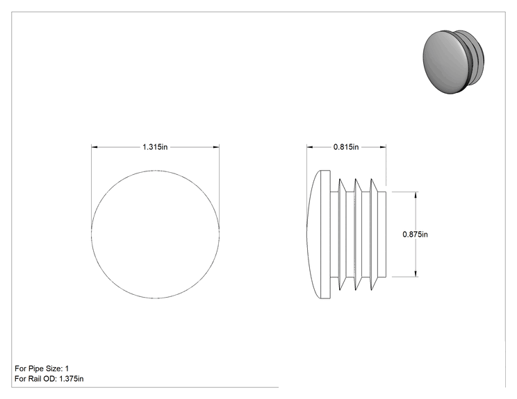 Teknik Çizim - 1" Ray Dış Çapı için Gri Plastik Kapak