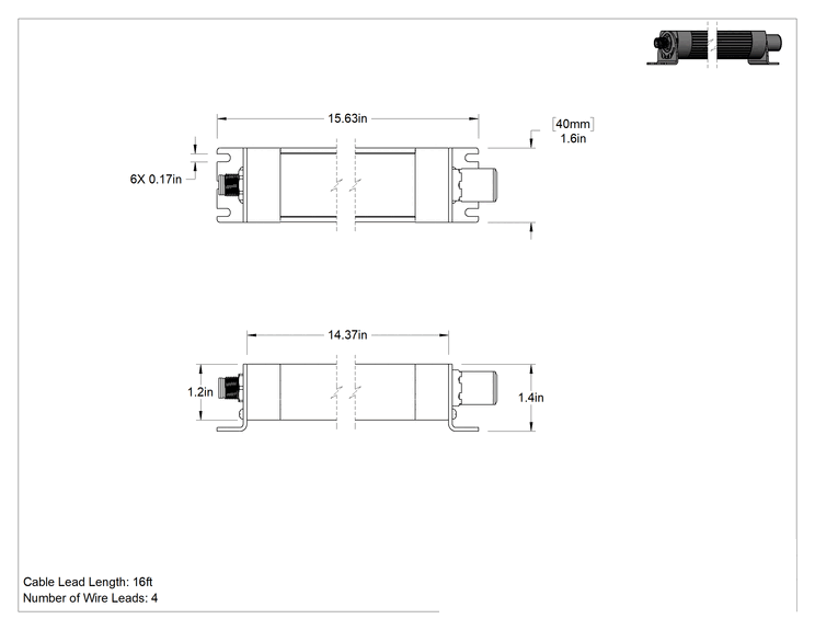 Teknik Çizim - Şerit Makinesi Işığı, 40 mm Genişlik x 15" Uzunluk x 1-1/8" Yükseklik (Toplam)