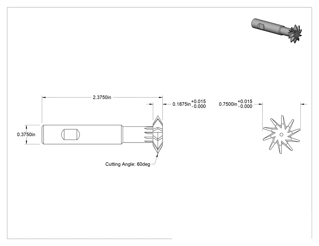 Teknik Çizim - Yüksek Hızlı Çelik Çift Pahlı Uçlu Freze, 60 Derece Kesme Açısı, 3/4" Freze Çapı x 3/16" Kalınlık