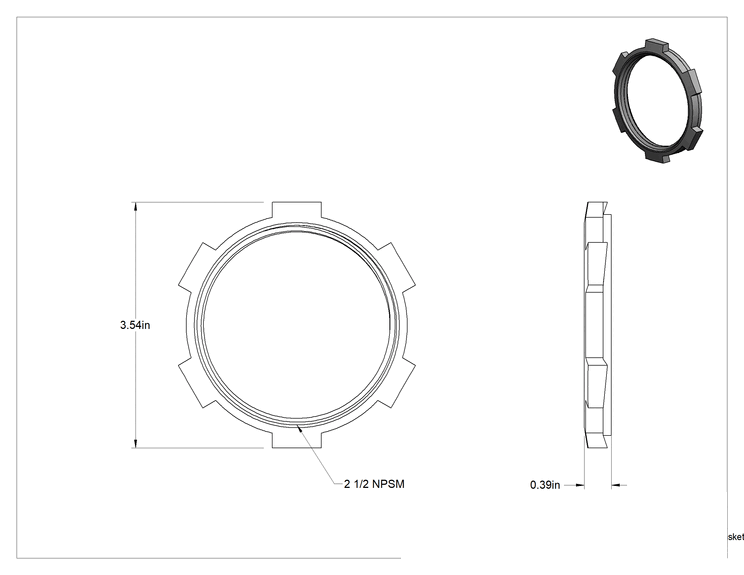 Teknik Çizim - 2-1/2 NPSM Çinko Kaplı Çelik Kilit Somunu, Tırtıklı, Orta ve Kalın Cidarlı Çelik Kanal için