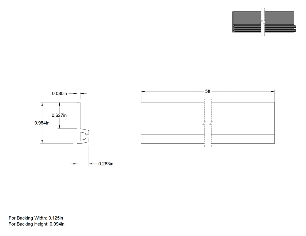 Teknik Çizim - Kolay Kesim Şerit Fırça için 5 Fit Uzunluk x 5/8" Flanş Yüksekliğinde Cıvatalı Tutucu