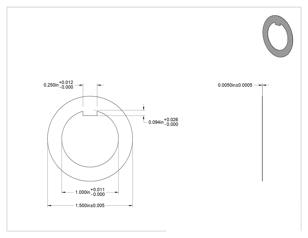 Teknik Çizim - 1008-1010 Tırnaklı Karbon Çelik Şim, 1" Çaplı Kamalı Miller için, 0.005" Kalınlık