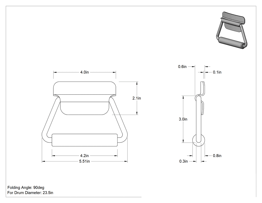 Teknik Çizim - Montaj Plakalı Kavisli Katlanır Çekme Kolu, Kaynaklı, 5/8" Çıkıntı