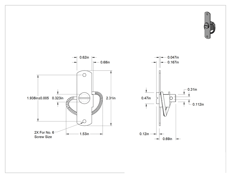 Teknik Çizim - Yaylı Kamlı Yivli Tahrik Kilidi, Tırtıklı, Çinko Kaplı Çelik, 1/4" Maksimum Kalınlık için