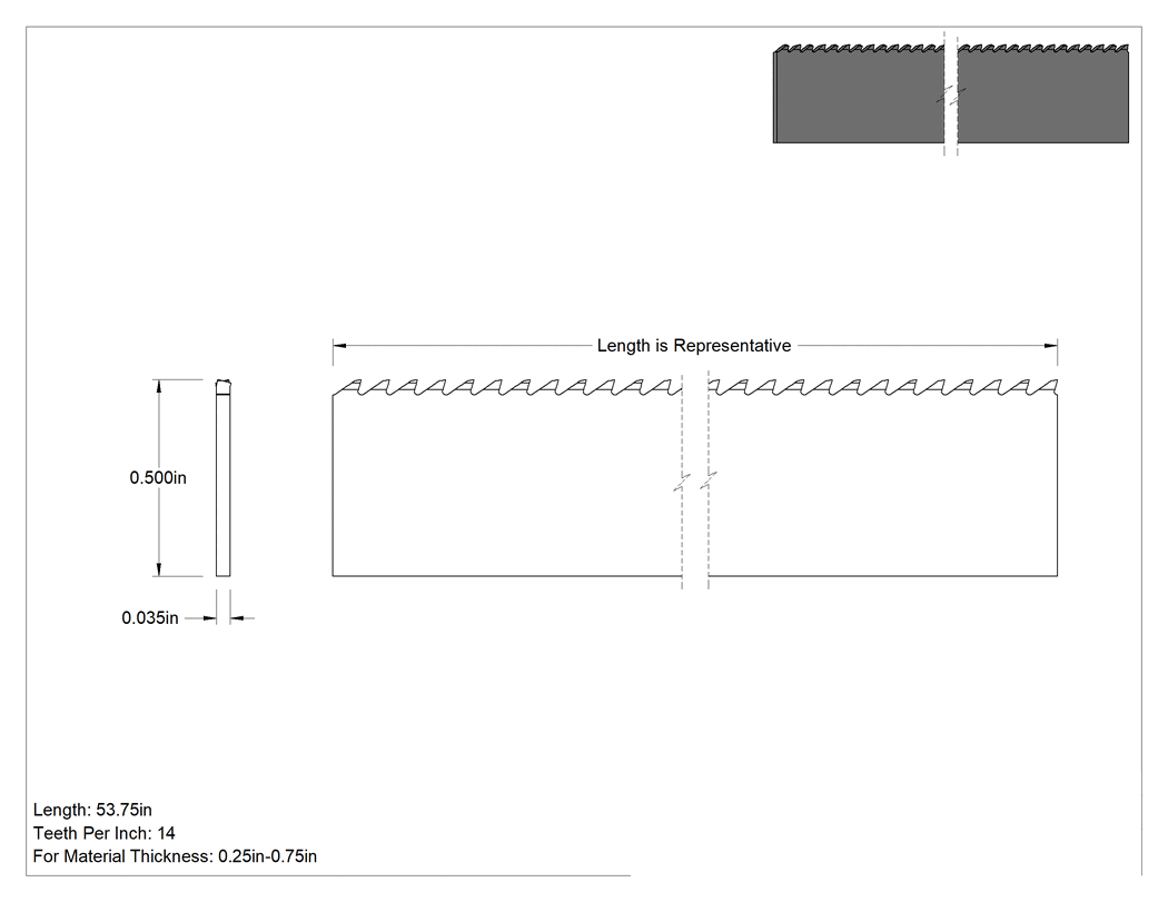 Teknik Çizim - Uzun Ömürlü Şerit Testere Bıçağı, 1/2" Genişlik x 0.035" Kalınlık, 53-3/4" Uzunluk
