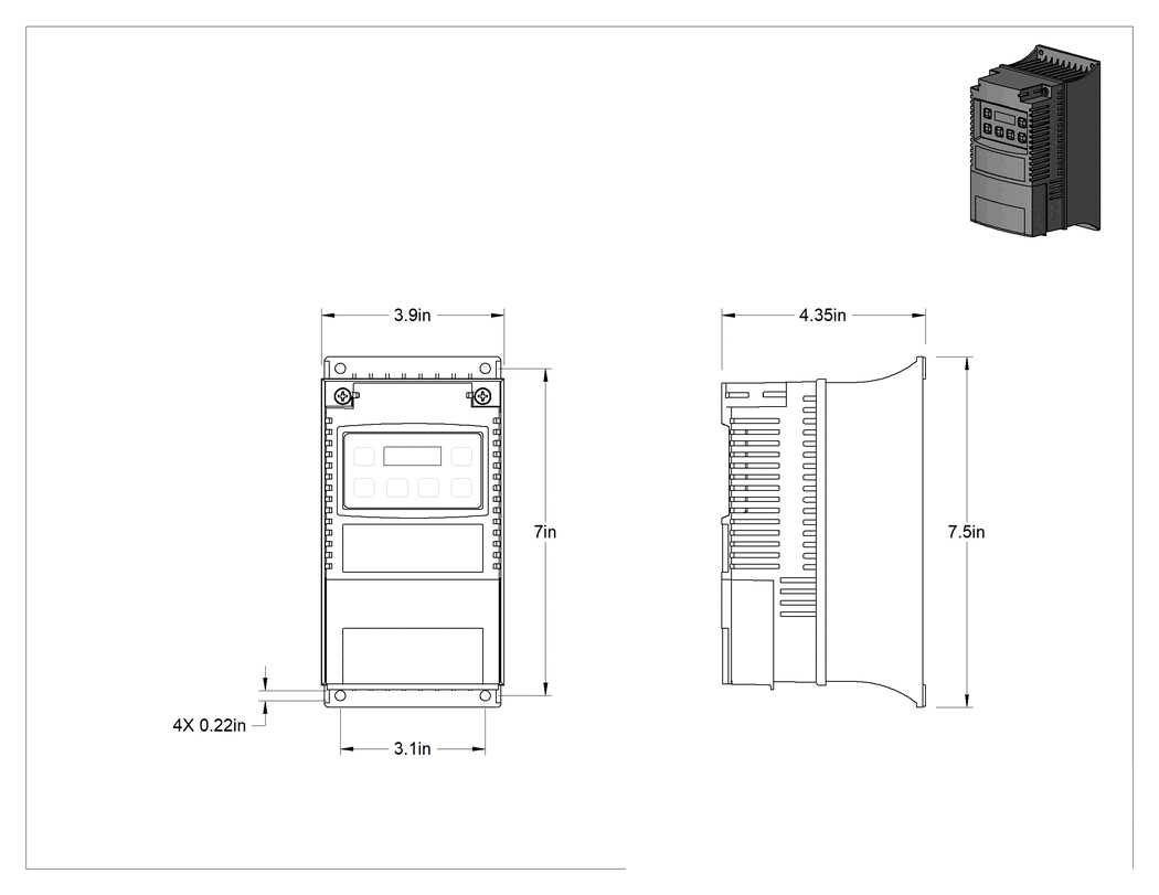 Teknik Çizim - Programlanabilir Üç Fazlı AC Motor Hız Kontroller, 1 hp için 115V/230V AC tek fazlı girişli, 4.2 Amper