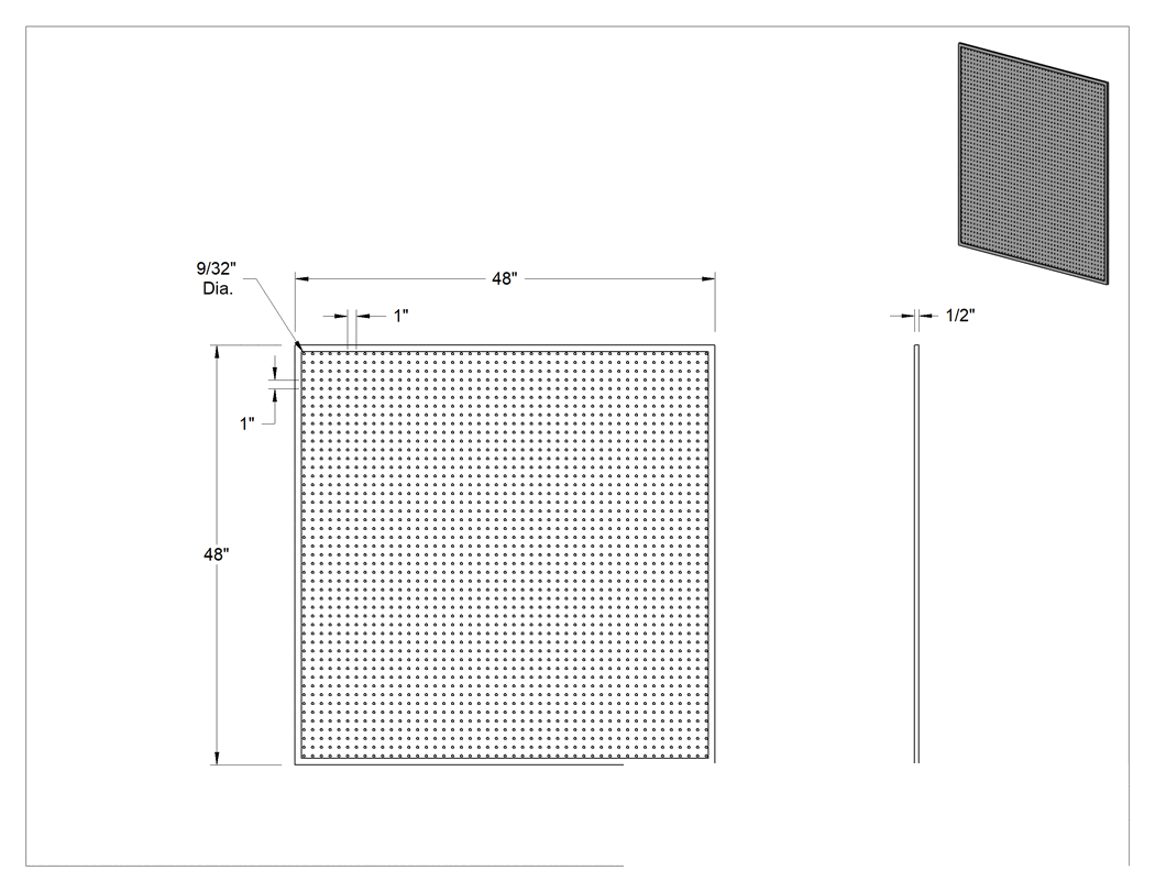 Teknik Çizim - Delikli Pano, Alüminyum Çerçeveli, 48 inç Genişlik x 48 inç Yükseklik