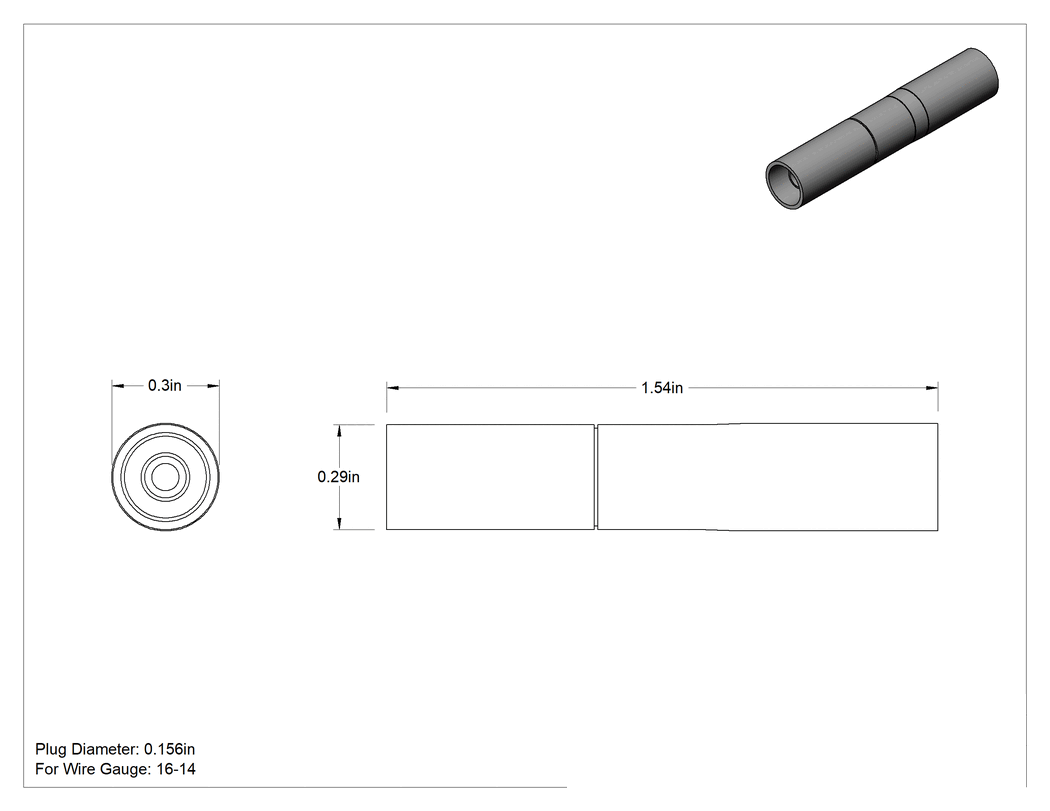 Teknik Çizim - Isıyla Daralan Çıtçıtlı Fiş Terminalleri, Dişli, AWG 16-14 için, 0.156" Tapa Çapı