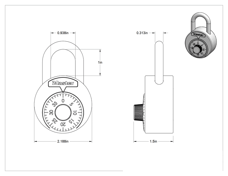 Teknik Çizim - Kaldırmaya Dayanıklı Anahtarlı Şifreli Asma Kilit, Master Lock Model Numarası 2010, Mevcut Sistemler için