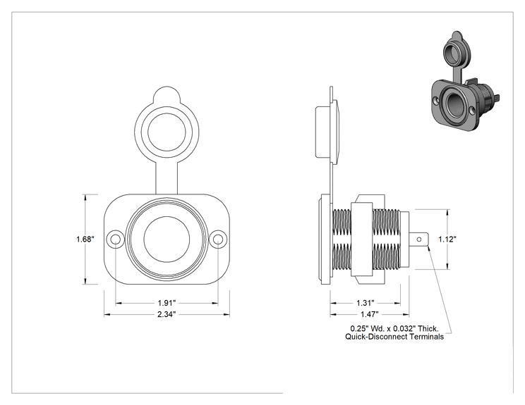 Teknik Çizim - Araç DC Konektörleri, Soket, 12V