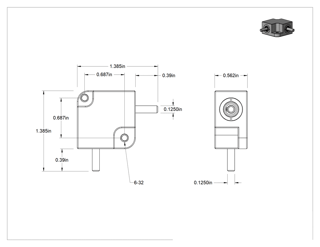 Teknik Çizim - Kompakt Dik Açı Dişli Kutusu, 0.44 in.-lbs. @ 1750 rpm Maksimum Tork Çıkışı
