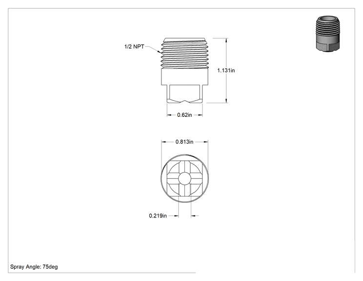 Teknik Çizim - Kare Desenli Püskürtme Memesi, PVC Plastik, 1/2 NPT Erkek, 20 PSI'da 5.5 gpm