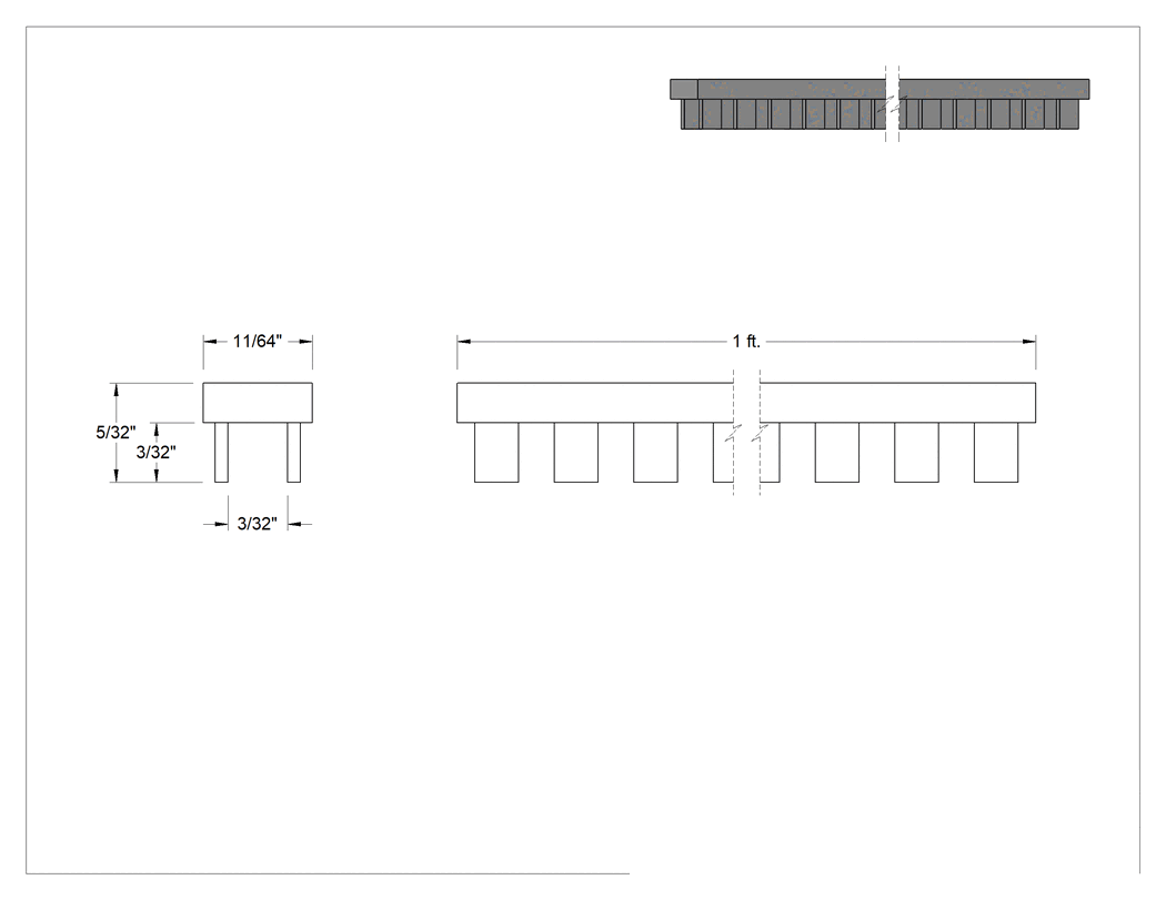 Teknik Çizim - Ekstra Esnek Naylon Plastik Kenar Çıtası, 3/32" Genişlik x 3/32" İç Yükseklik, 1 Fit Uzunluğunda
