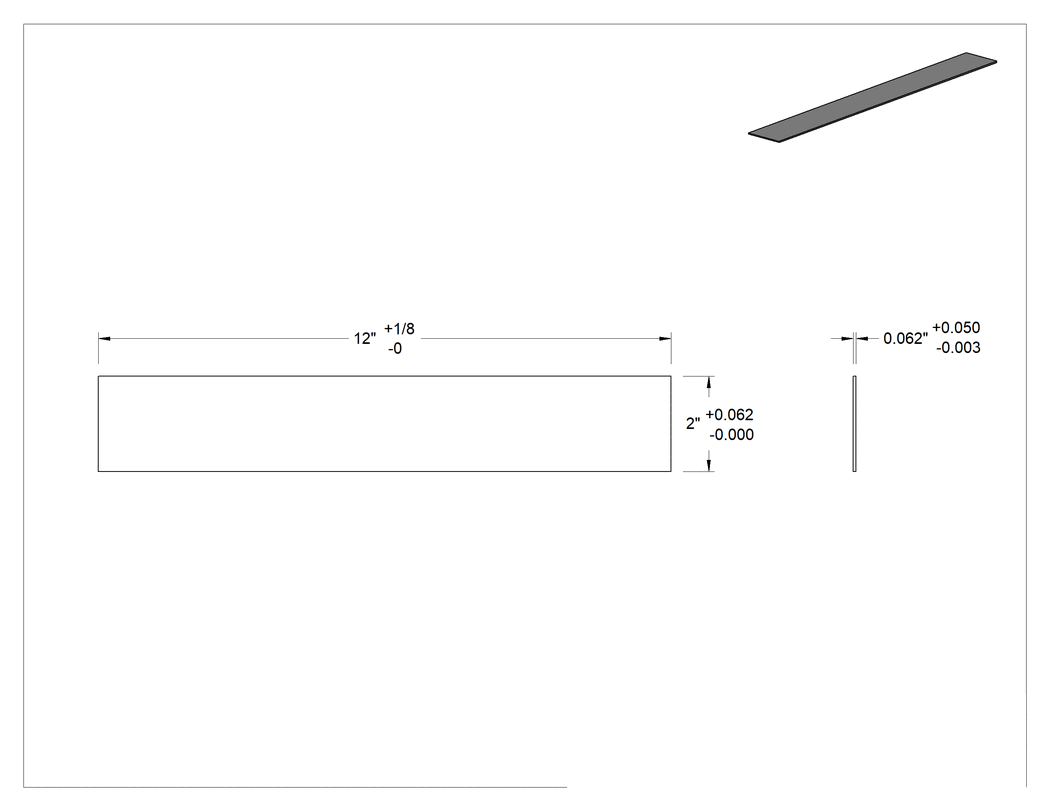 Teknik Çizim - Aşınmaya Dayanıklı Kobalt 6B, 12" Uzunluk x 2" Genişlik x 0.062" Kalınlık Levha