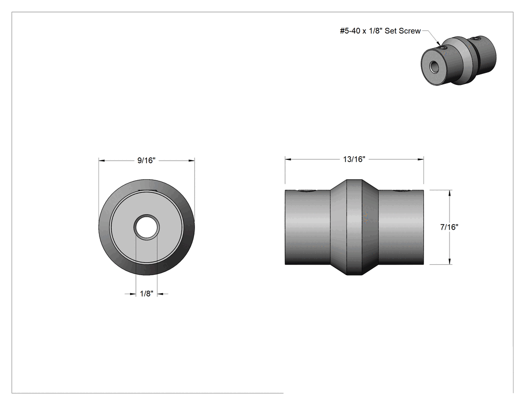 Teknik Çizim - Esnek Mil Kesme Kaplini, 1/8" x 1/8" Mil Çapı için, 0.8 inç-lb Maksimum Tork