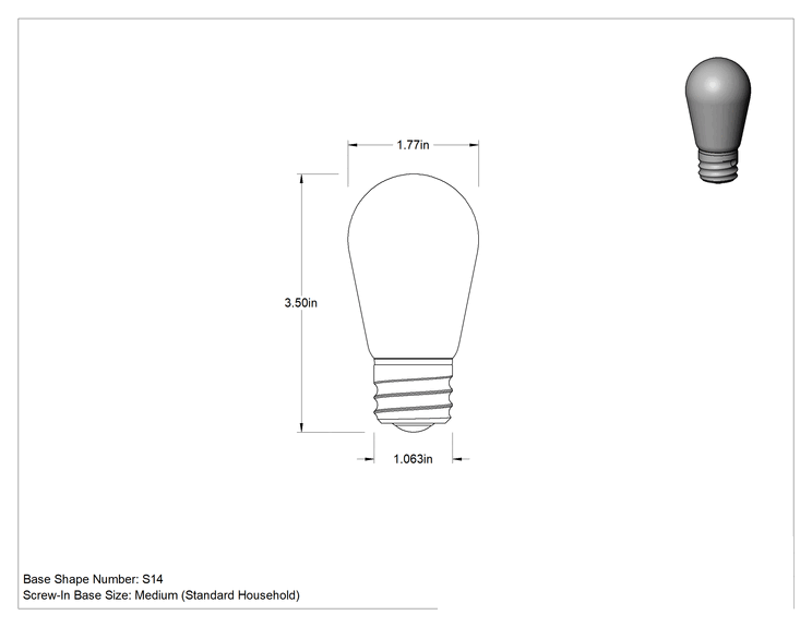 Teknik Çizim - Vidalı Taban Ampul, S14, 130V, 11W, Akkor