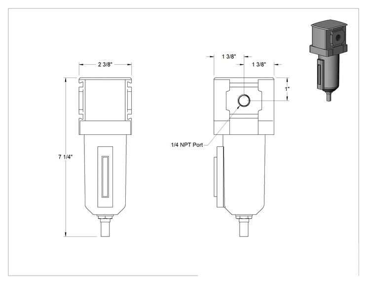 Teknik Çizim - Wilkerson Hava Filtresi, F18 Serisi, 1/4 NPT Dişi