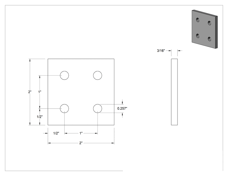Teknik Çizim - T-Yivli Çerçeve, Siyah Yüzey Braketi, 2" Yüksekliğinde Çift/Dörtlü Ray için 2" Uzunluk
