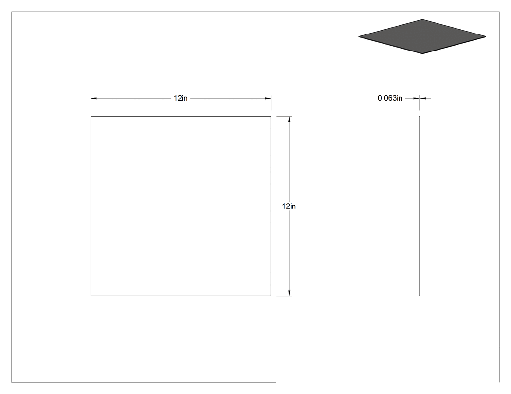 Teknik Çizim - Kimyasallara Dayanıklı Viton® Floroelastomer Conta, Gıda ve İçecek Viton® Conta Levhası, 12" X12" x 1/16"