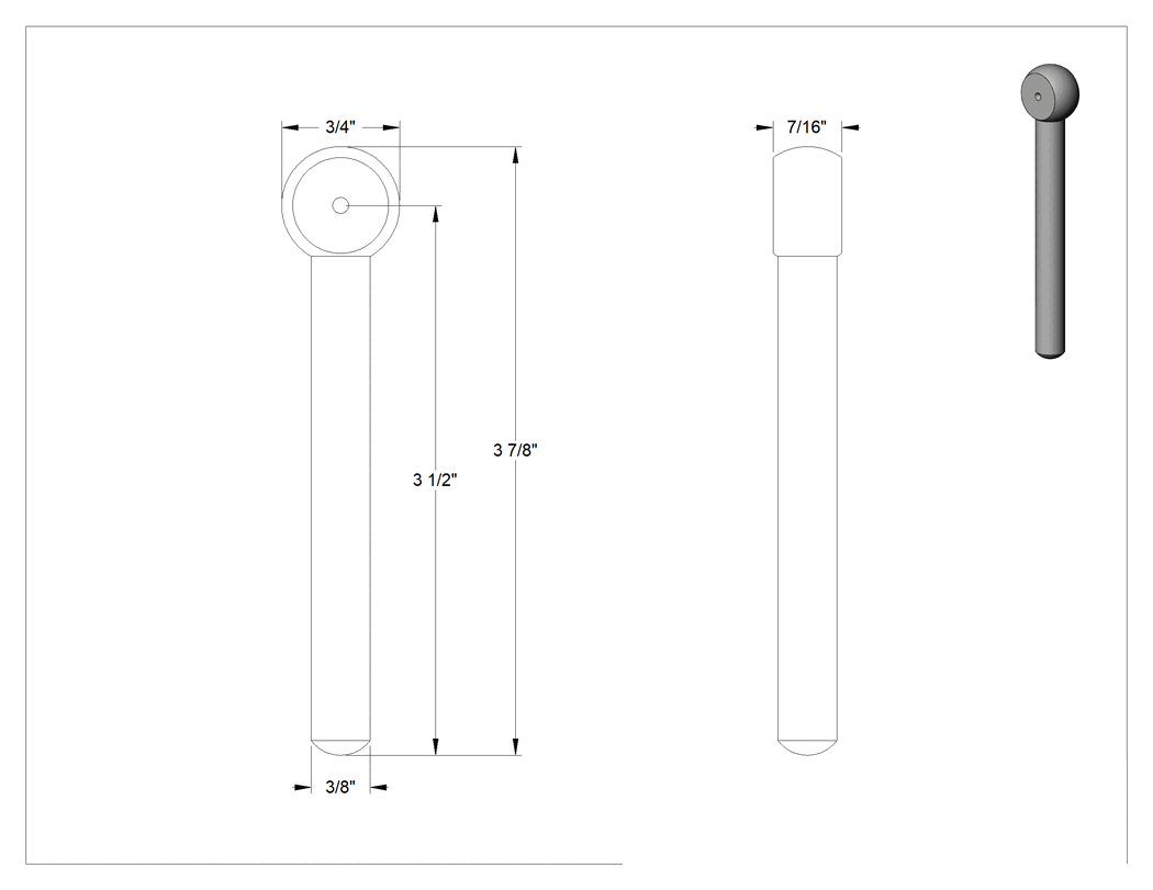 Teknik Çizim - Yüksek Mukavemetli Çubuk Ucu Cıvata Ham Parçası, 3/8" Şaft Çapı, 3-1/2 inç Şaft Merkez Uzunluğu