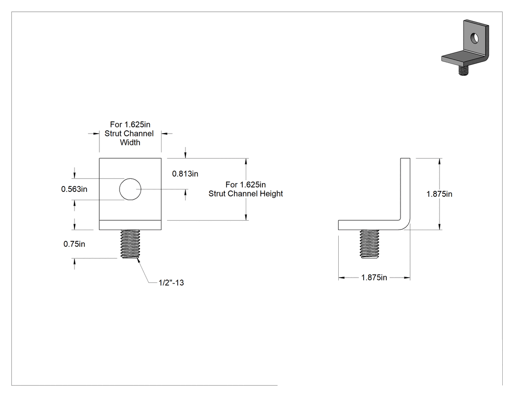 Teknik Çizim - Strut Kanalı Braketi, 90 Derece, Toz Boyalı Çelik, 1-7/8" Uzunluk