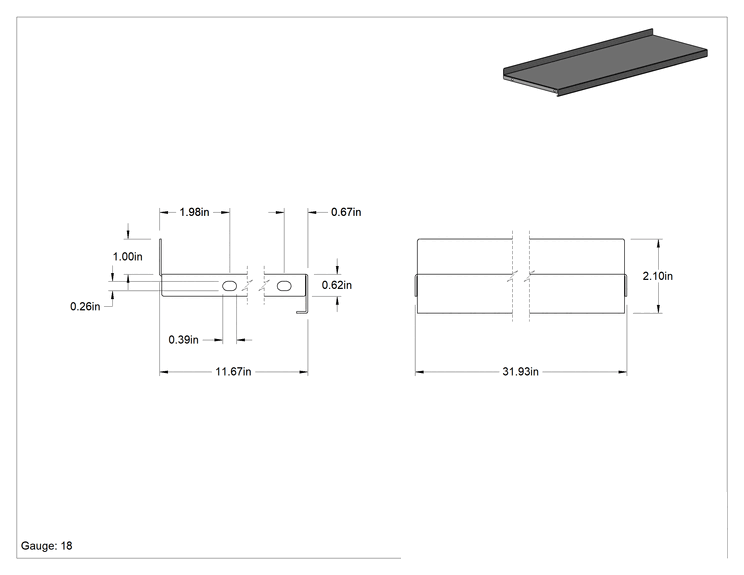Teknik Çizim - Paslanmaz Çelik Raf, 12" Derinlik x 32" Genişlik