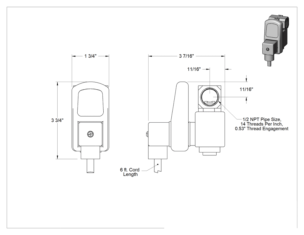 Teknik Çizim - Zamanlayıcılı Basınçlı Hava Tahliye Vanası, LED Ekranlı ve NEMA 4 Muhafazalı, 1/2 NPT Dişi