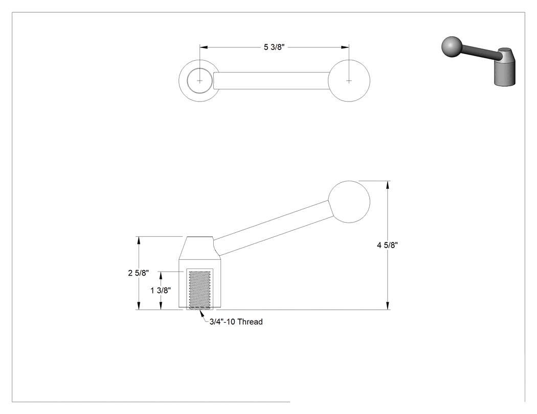 Teknik Çizim - Çelik Ayarlanabilir Tutamak, 3/4"-10 Dişli Delikli, 4-5/8" Çıkıntı