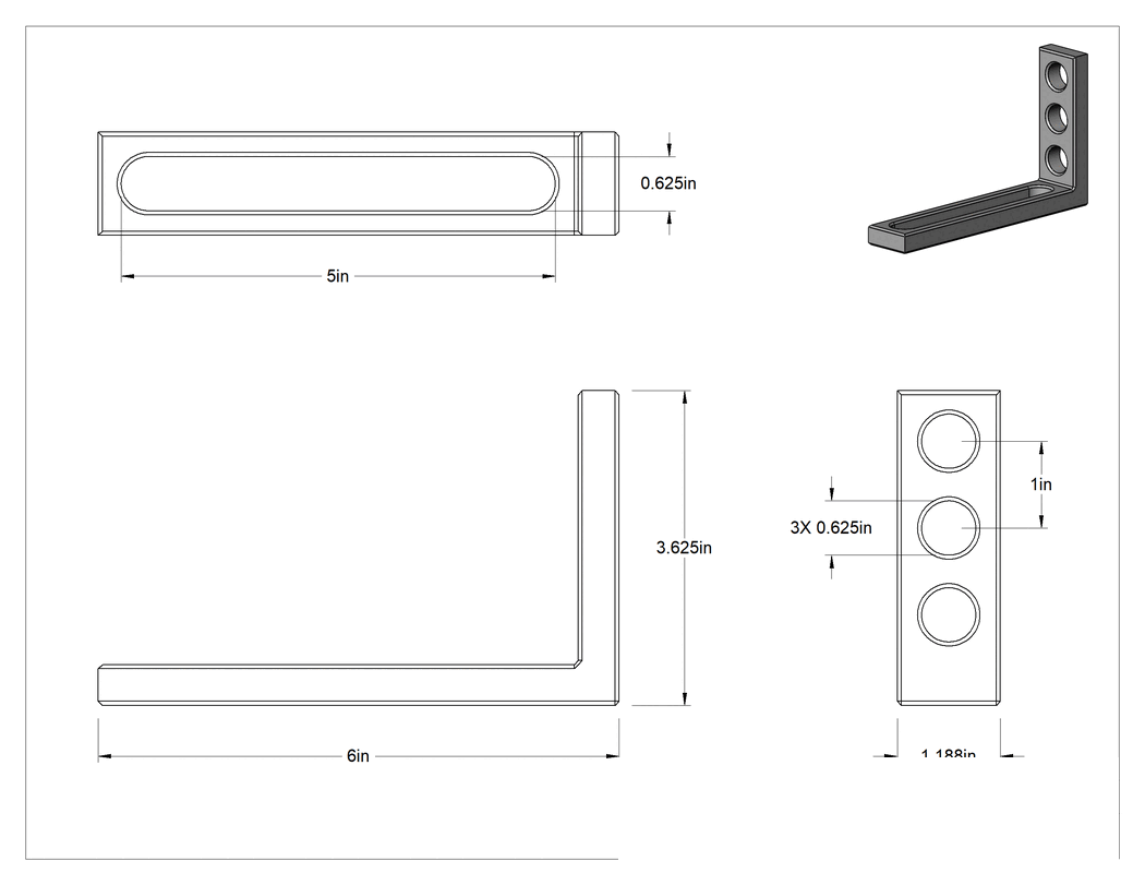 Teknik Çizim - 6" Uzunluk x 3-5/8" Yükseklik Kaynak Fikstür Masası için Dik Açı Braketi