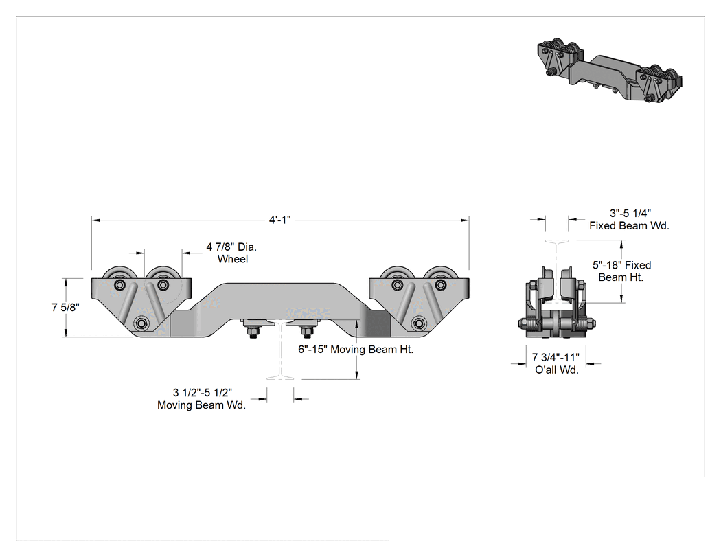 Teknik Çizim - Kirişli Taşıyıcısı, Alttan Montaj, 4000 lbs. Kapasite