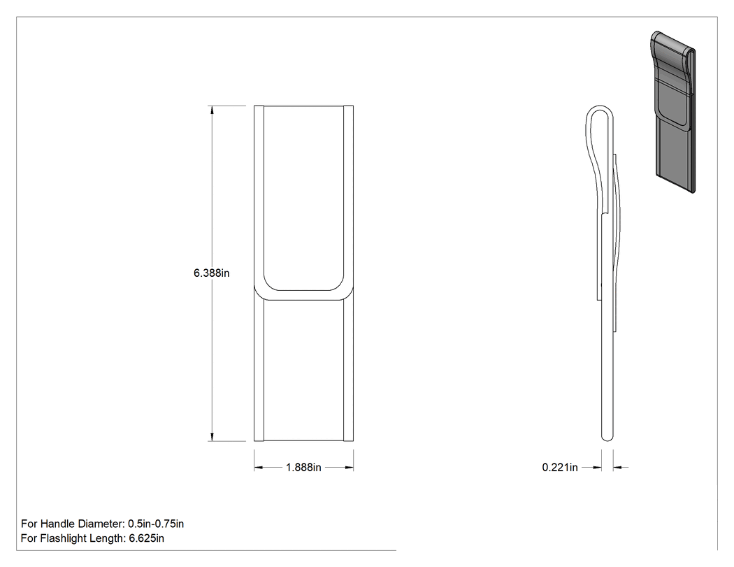 Teknik Çizim - 1/2" ila 3/4" Çaplı Saplı El Feneri için Tam Kapaklı Kılıf