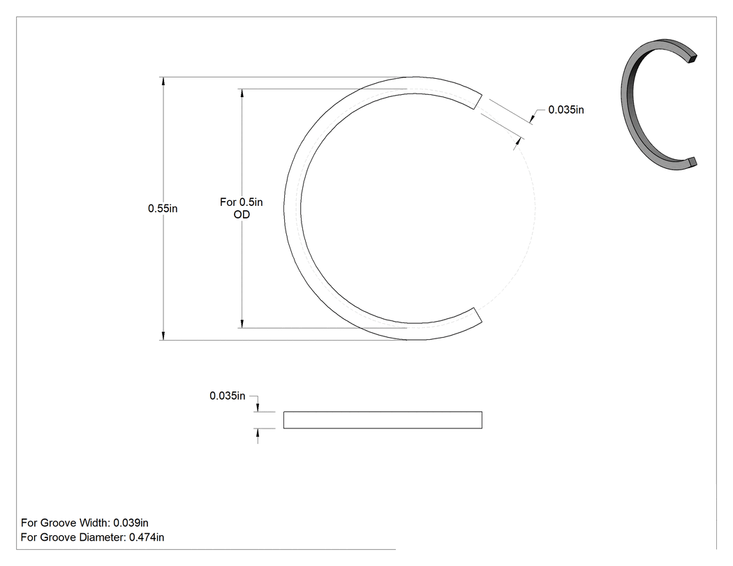 Teknik Çizim - Dış Segman, 1/2" dış çap için