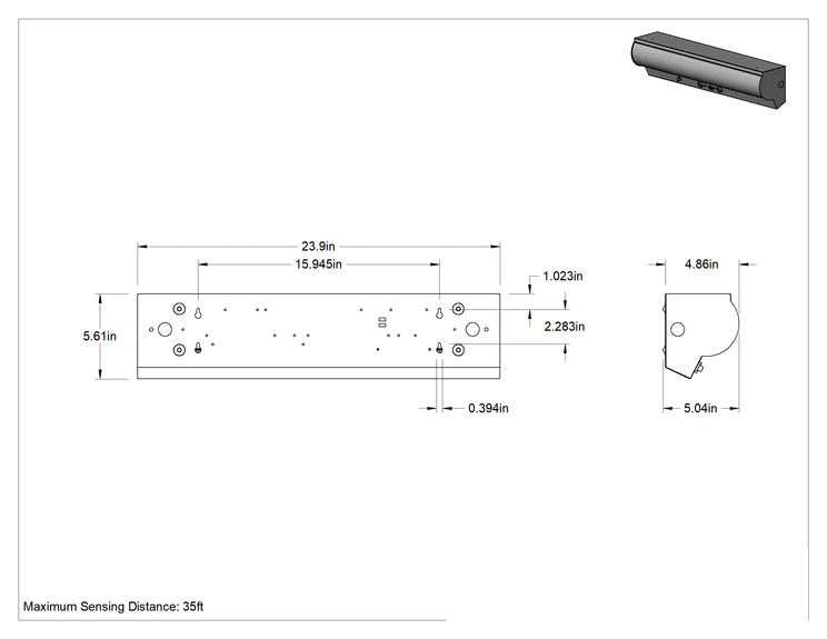 Teknik Çizim - Hareket Algılayıcı Duvar Lambası, 24" Uzunluk x 4-7/8" Genişlik x 5-5/8" Toplam Yükseklik