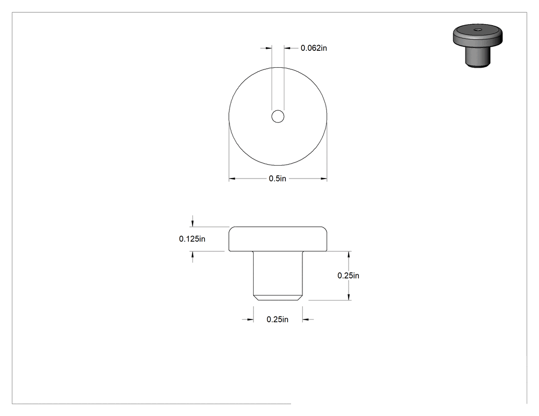 Teknik Çizim - 1/4" İç Çaplı Silikon İçi Boş Geçmeli Tamponlar