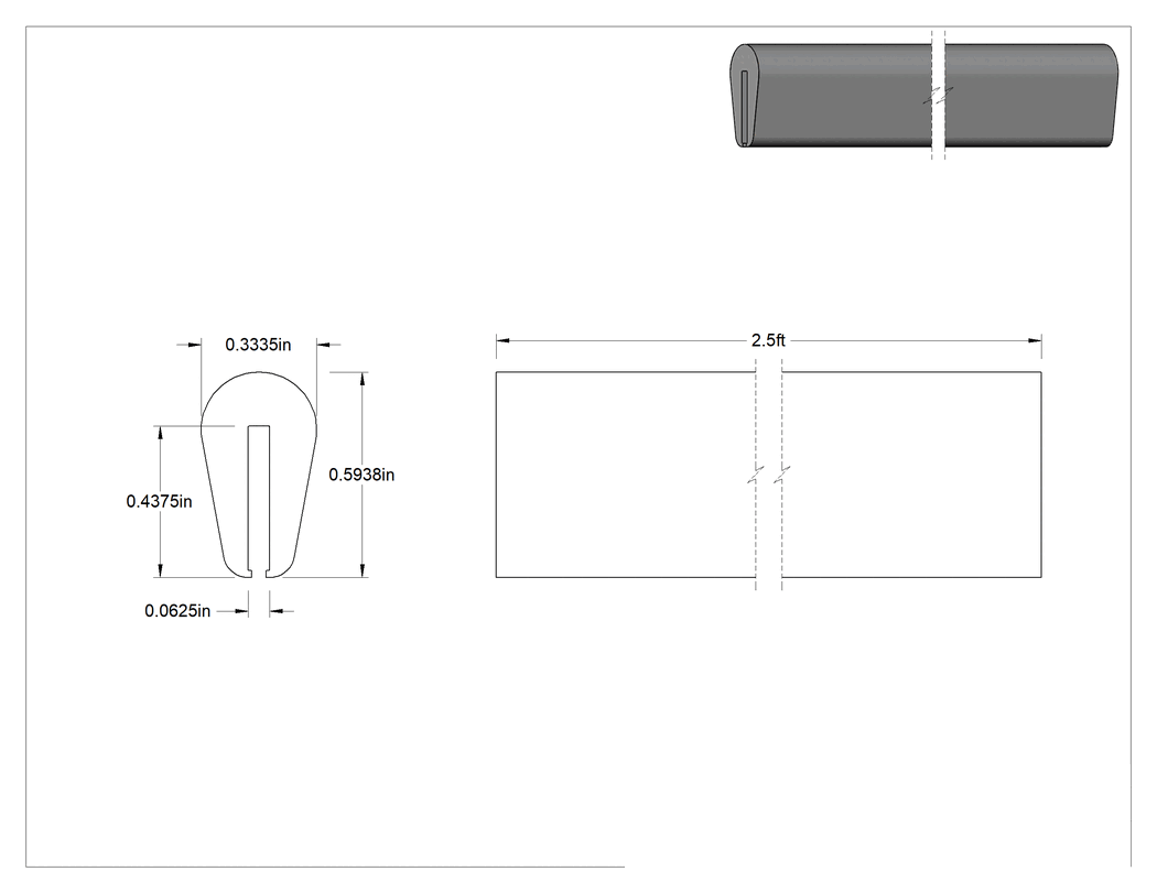 Teknik Çizim - SBR Çıtası, 1/16" Genişlik x 7/16" İç Yükseklik, 2-1/2 Fit Uzunluk