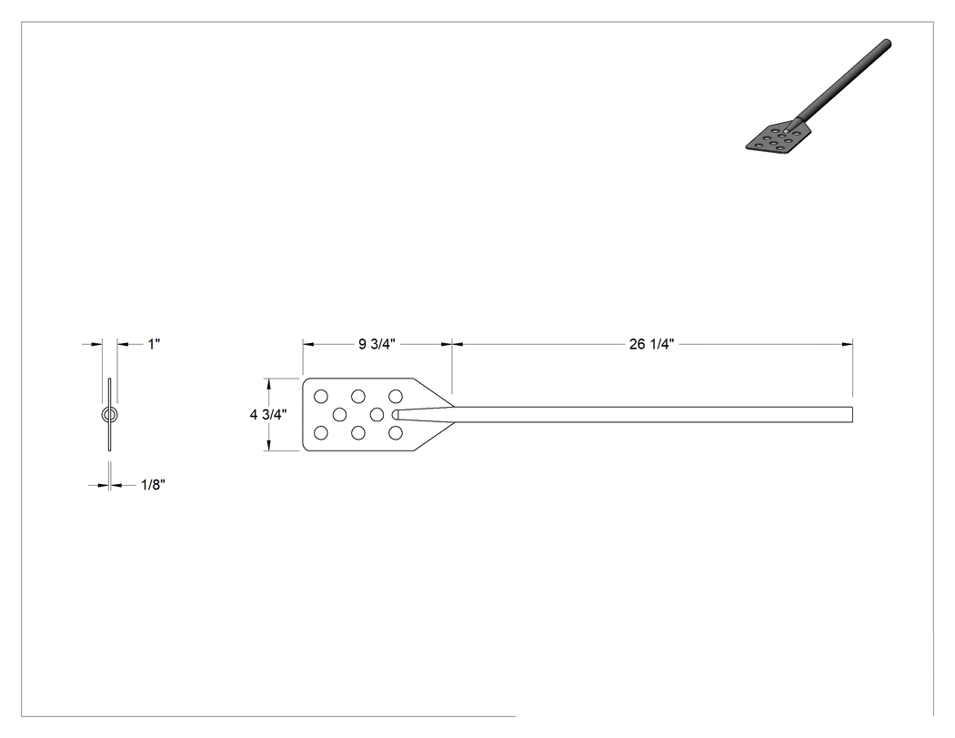 Teknik Çizim - Hijyenik Karıştırma Pulu, Delikli, 304 Paslanmaz Çelik, 26-1/4" Uzunluğunda Sap