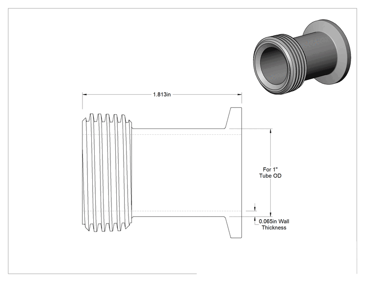 Teknik Çizim - Paslanmaz Çelik Borular için Yüksek Parlaklıkta Conta Bağlantı Parçası, 1" Dişli Conta x 1" Hızlı Kelepçeli Boru için Adaptör