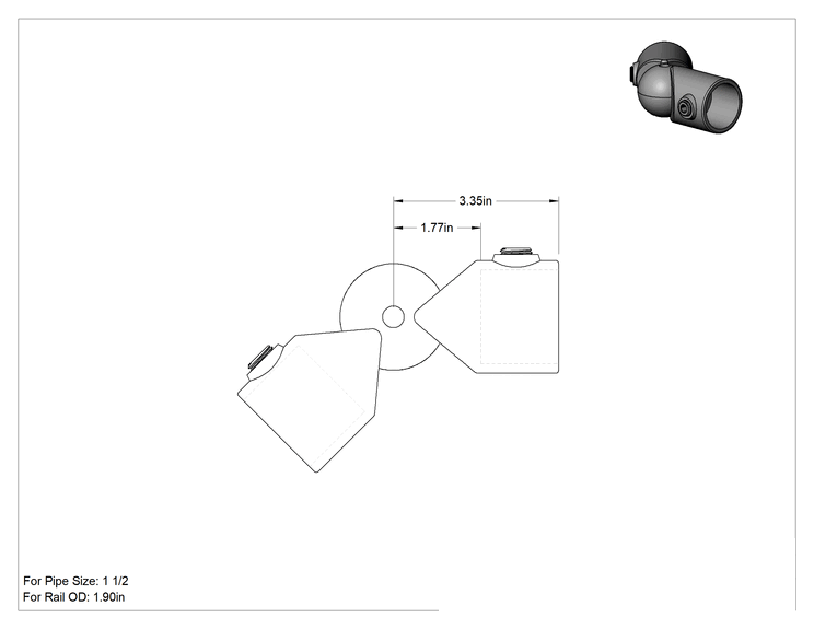 Teknik Çizim - Galvanizli Demir Kayar Ray Bağlantı Parçası, 1-7/8" Ray Dış Çapı için Ayarlanabilir Açılı Dirsek Konektörü