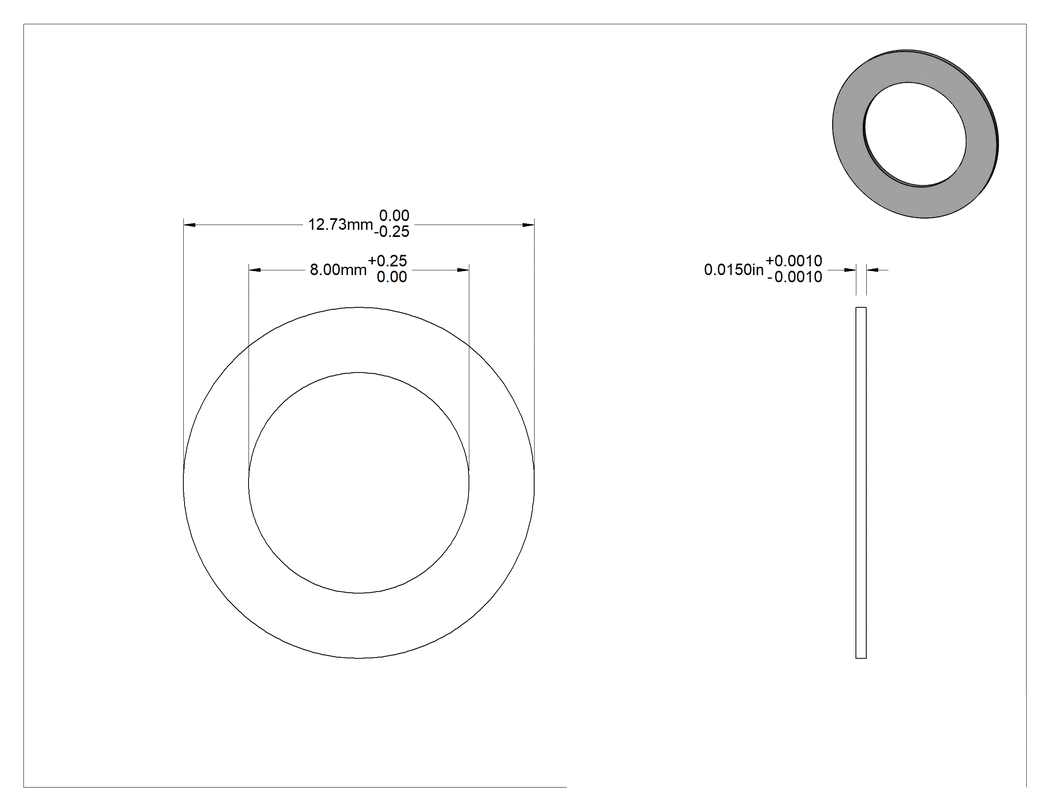 Teknik Çizim - 1074-1095 Yaylı Çelik Şimler, 8 mm Çaplı Vida Omuzunu Kısaltmak için, 0.015 inç Kalınlık