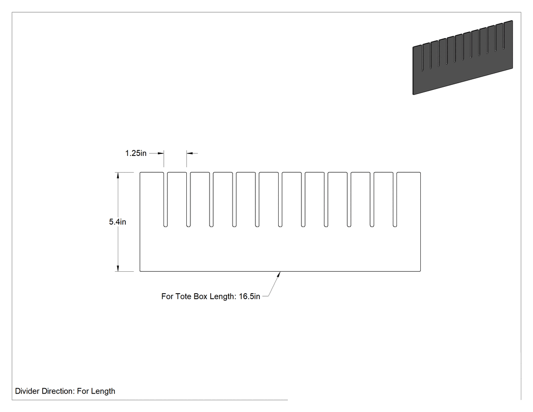 Teknik Çizim - 16-1/2" Uzunlukta Bölmeli Taşıma Kutusu için 5-1/2" Yükseklikte Bölme
