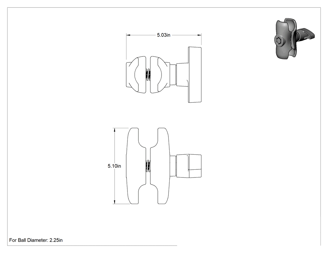 Teknik Çizim - 5-1/8" Uzunlukta Sert Konektör, Top Tutucu Konumlandırma Kolu için