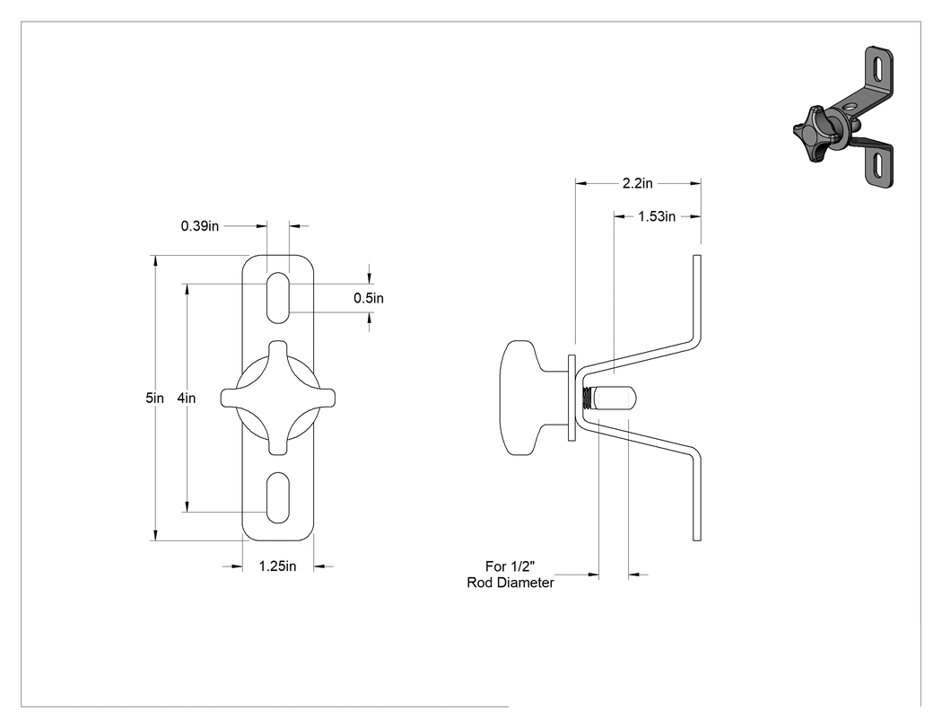 Teknik Çizim - 1/2" Çaplı Dikey Çubuk için Topuzlu Paslanmaz Çelik Braket