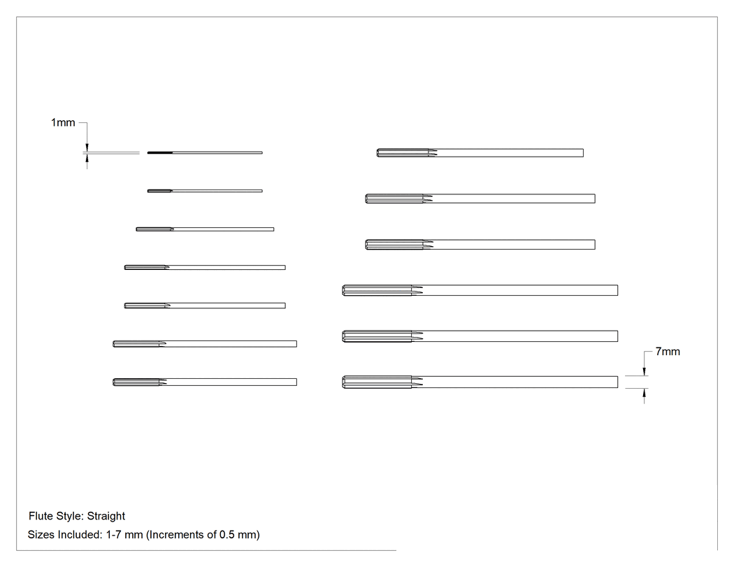 Teknik Çizim - Yüksek Hızlı Çelik Rayba Seti, 13 Parça, 1 mm ila 7 mm Boyutları, Düz Yivler, Ahşap Kutu