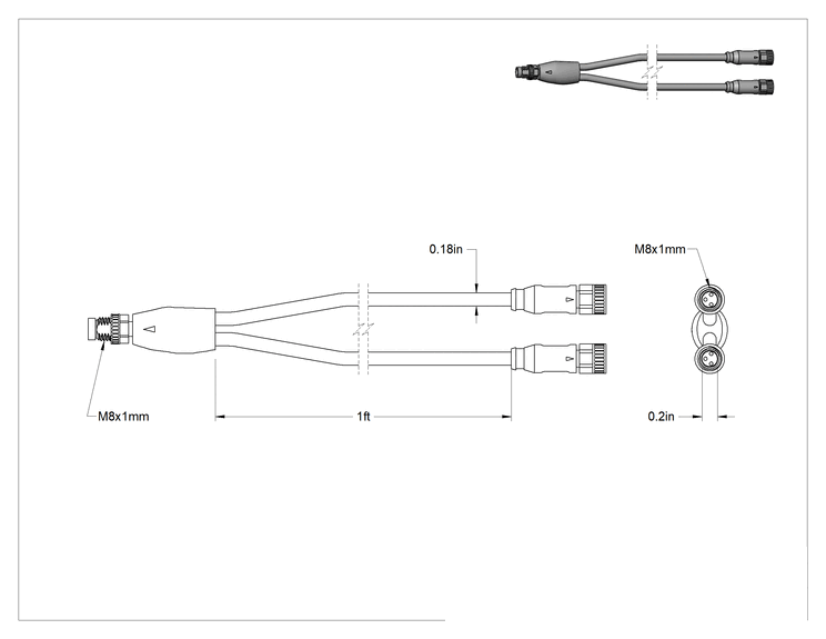 Teknik Çizim - Nano M8 Kablo Ayırıcı, 3 Kutuplu Fiş x 3 Kutuplu Soket x 3 Kutuplu Soket