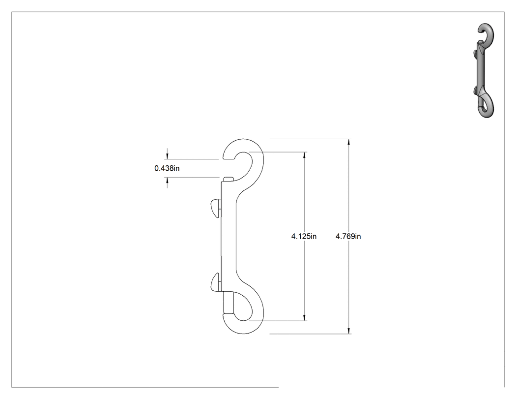 Teknik Çizim - Çift Kayar Cıvata Mandallı Karabina, Bronz, 7/16" Açılma Genişliği, 4-1/8" Kullanılabilir Uzunluk